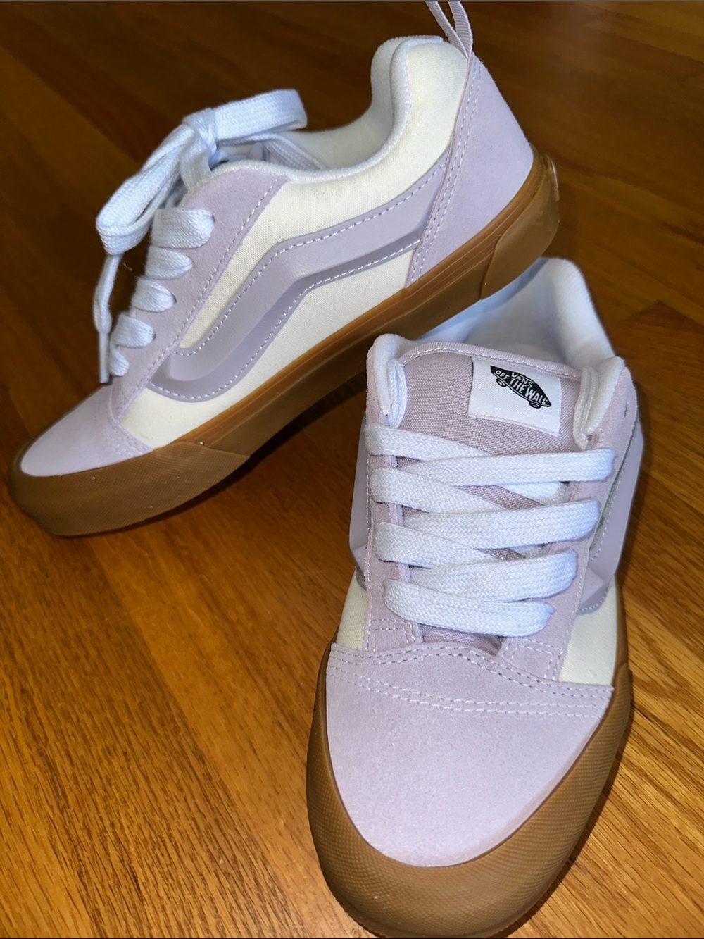 Vans Knu Skool Low-Top Sneakers in Lavender, Cream & Brown